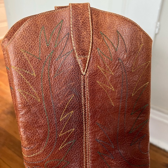 Leather Western Cowgirl Cowboy Boots Made in Brazil Colorful Stitching Pattern - Picture 9 of 9